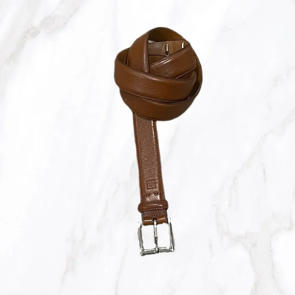 Ralph Lauren Men's Brown 100% Leather Belt Silver Buckle, Size 34‎